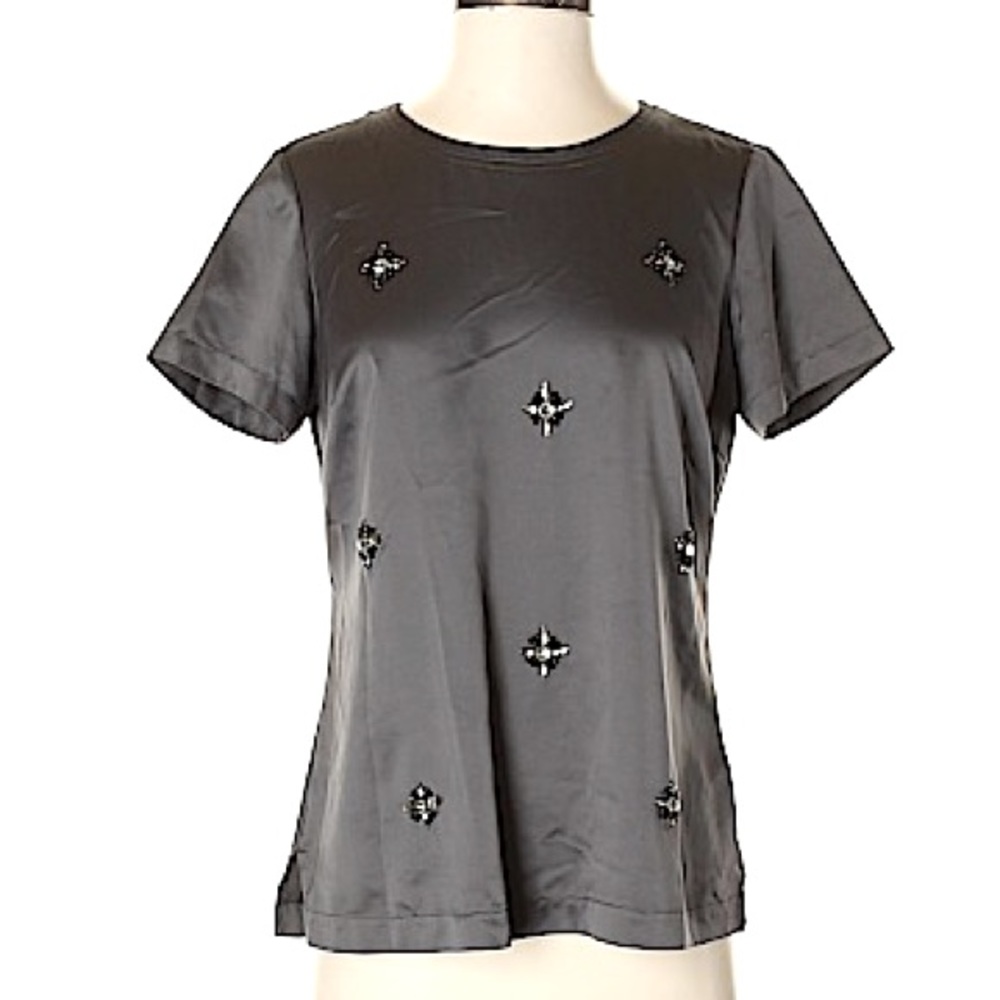 Gray Satin Embellished Blouse